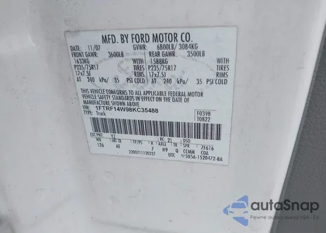 2008 Ford F-150 Stx/Xl/Xlt from USA, damaged, VIN 1FTRF14W98KC35488